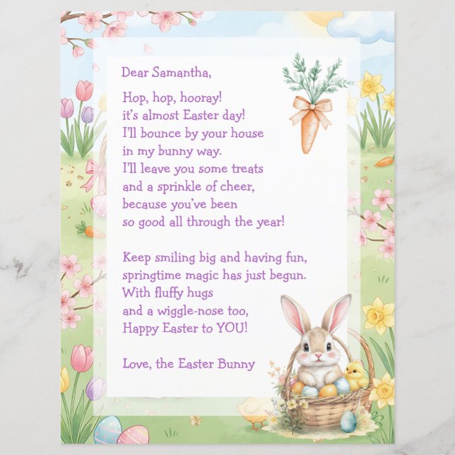 A Sweet Whimsical Easter Bunny Letter for Children (Vorderseite)