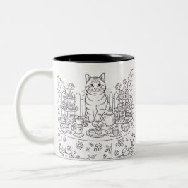 A Tabby Cat & Tea Party Mug Zweifarbige Tasse