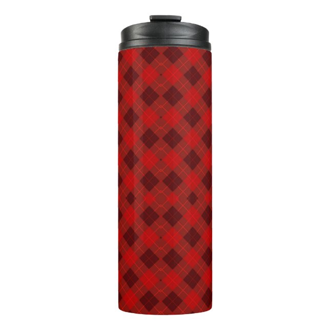 A tall travel mug with a vibrant red plaid pattern thermosbecher (Vorderseite)