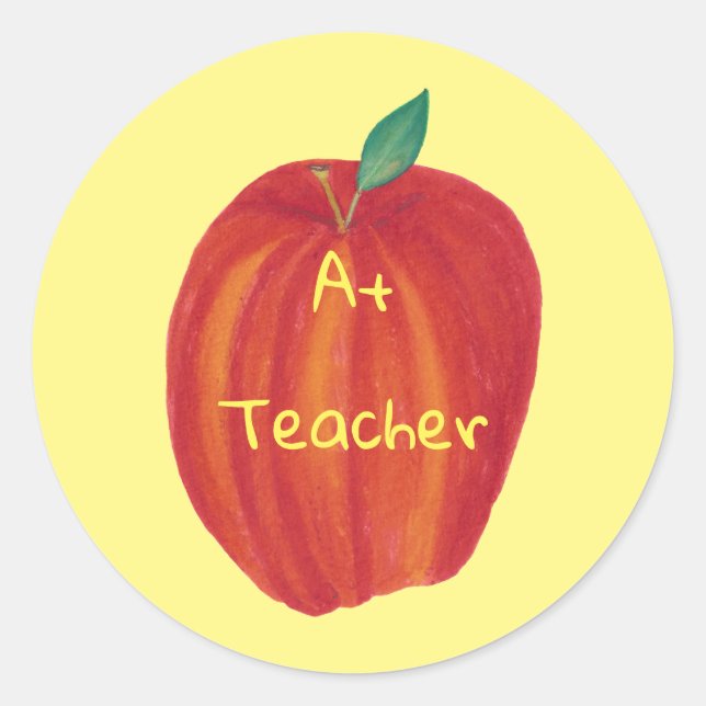A+ Teacher Wasserfarbe Apple Aufkleber (Vorderseite)