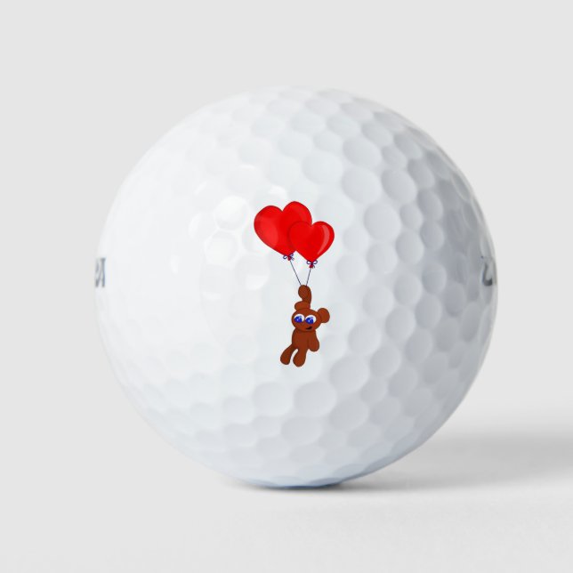 A Teddy Bear Holding Heart Shaped Balloons Golfball (Vorderseite)