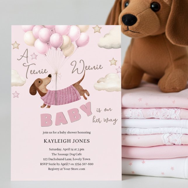A Teenie Weenie Cute Dachshund Girl Baby Shower Einladung (Dachshund Teenie Weenie Baby Girl Shower Invitation)