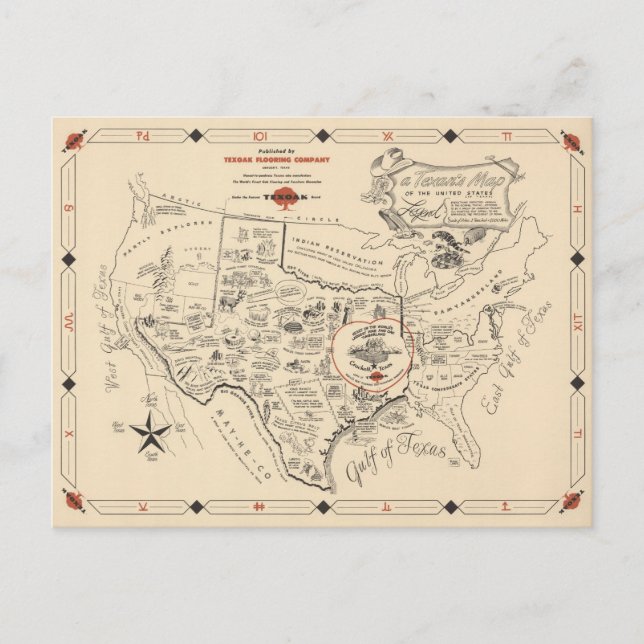 A Texan's Map of the United Staaten (of Texas) Postkarte (Vorderseite)