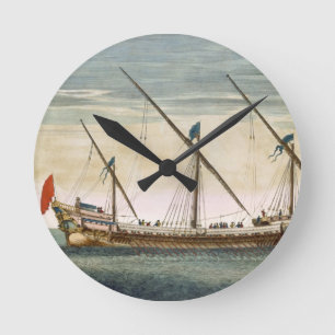 A three-masted Galleass under way by oar, from 'Le Runde Wanduhr