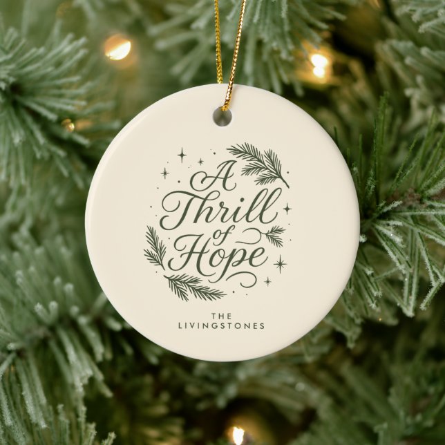 A Thrill of Hope Green Religious Photo Keramik Ornament (Baum)