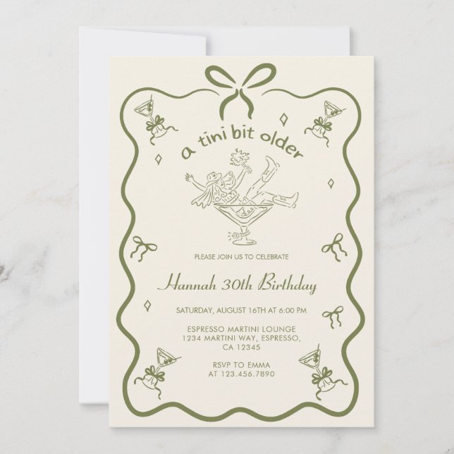 A Tini Bit Older Espresso Martini Bow Birthday  Einladung (Vorderseite)