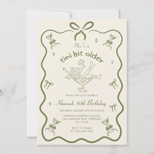 A Tini Bit Older Espresso Martini Bow Birthday Einladung (Vorderseite)