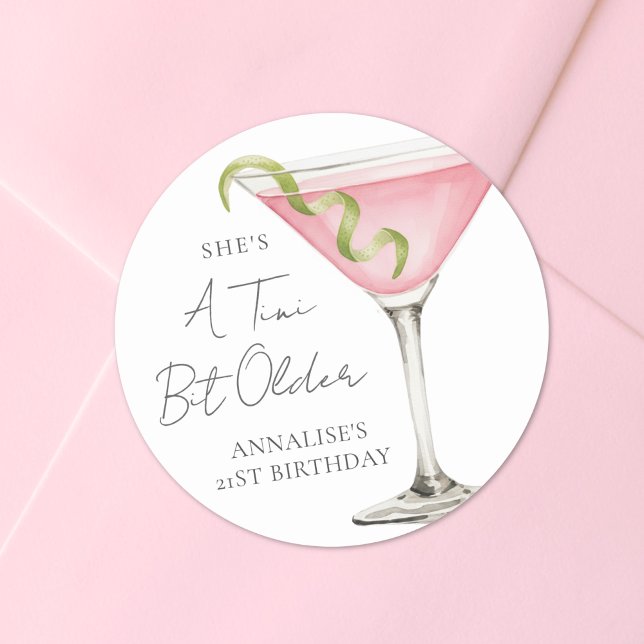 A Tini Bit Older Martini Birthday Runder Aufkleber (A Tini Bit Older Martini Birthday Classic Round Sticker)