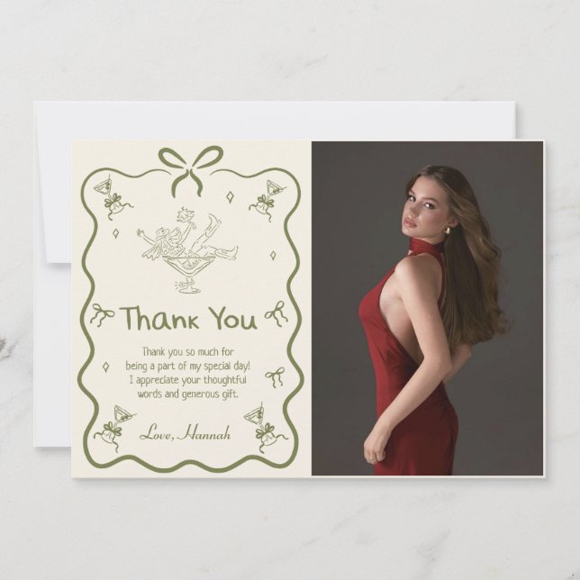 A Tini Bit Older Martini Bow Birthday Party Photo Dankeskarte (Vorderseite)