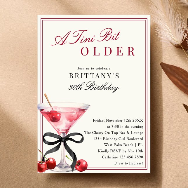 A Tini Bit Older Old Money Cherry Martini Birthday Einladung (Von Creator hochgeladen)