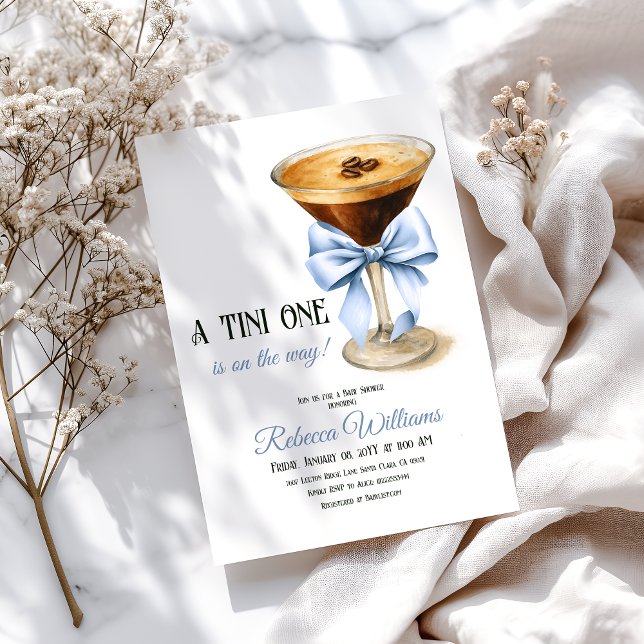 A Tini One Blue Bow Espresso Martini Babydusche Einladung (Von Creator hochgeladen)