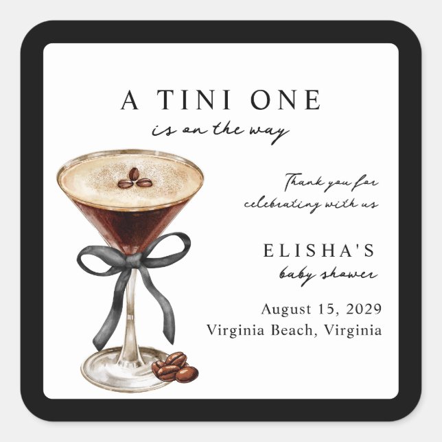A Tini One Is on the Way Baby Shower  Quadratischer Aufkleber (Vorderseite)