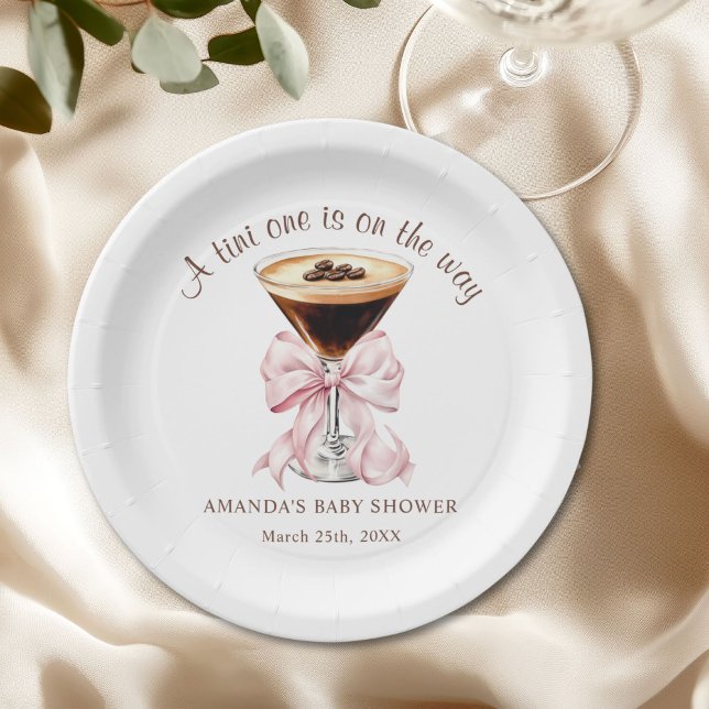 A tini One Pink Bow Baby Shower Paper Plate Pappteller (A tini One is on the way Pink Baby shower paper plate)