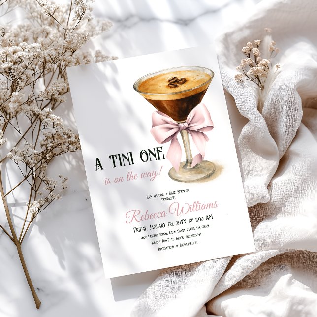 A Tini One Pink Bow Espresso Martini Babydusche Einladung (Von Creator hochgeladen)