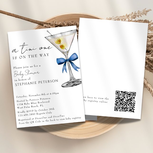 A Tini One Simple QR Code Blue Martini Baby Dusche Einladung (Von Creator hochgeladen)