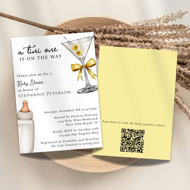 A Tini One Yellow Martini QR Code Babydusche Einladung (Von Creator hochgeladen)