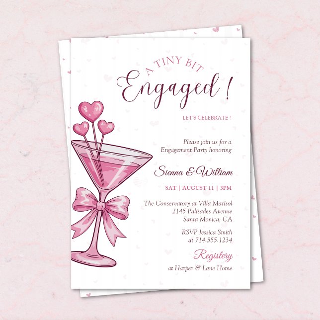 A Tiny Bit Engaged Pink Martini Engagement Party Einladung (Von Creator hochgeladen)
