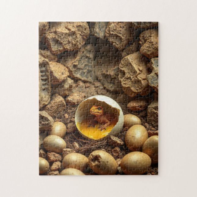 a tiny dinosaur in a nest of eggs puzzle (Vertikal)