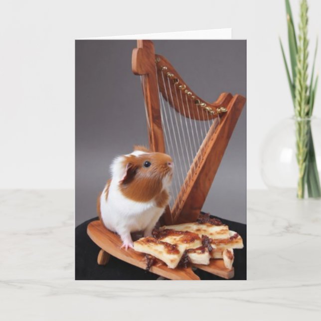 A Tiny Harpist’s Hello – Elegant Guinea Pig Card Karte (Vorderseite)