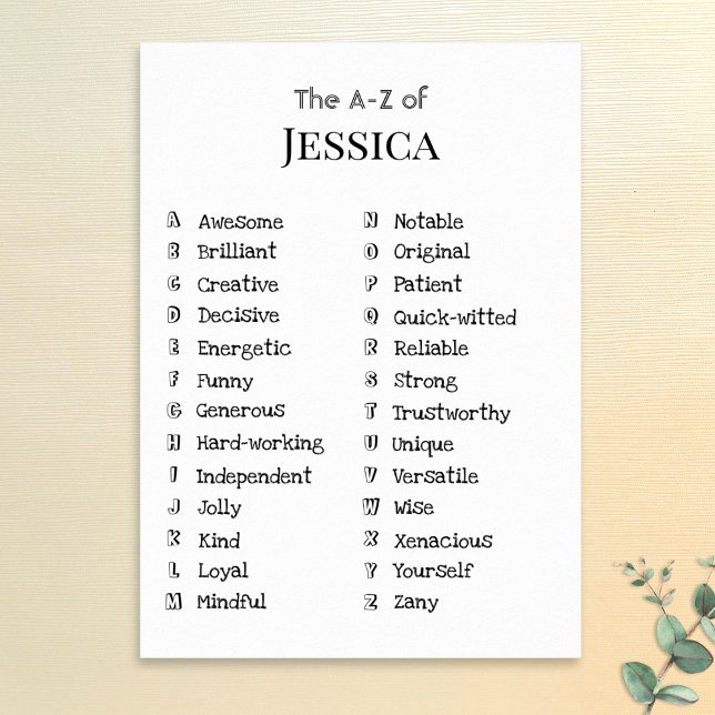 A to Z Friend Positive Qualitäten Anpassbare Gesch Poster (An A to Z to personalize with the recipient's good qualities as a thoughtful and encouraging gift)