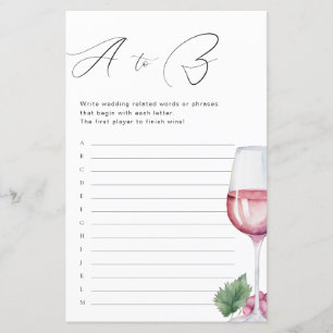 A to Z Vino vor Vows Brautparty Game