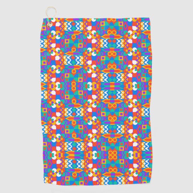 A towel with a vibrant colorful geometric pattern golfhandtuch (Vorderseite)