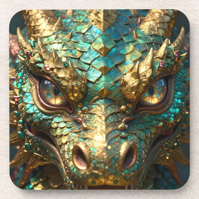 A Turquoise and Gold Dragon Mystical Getränkeuntersetzer (Vorderseite)