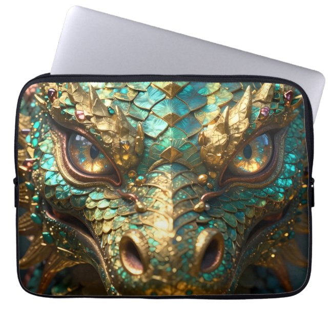 A Turquoise and Gold Dragon Mystical Laptopschutzhülle (Vorderseite)