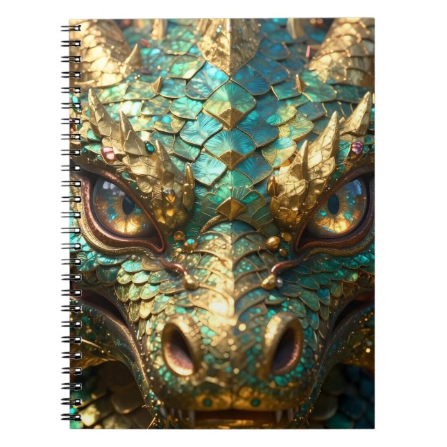 A Turquoise and Gold Dragon Mystical Notizblock (Vorderseite)