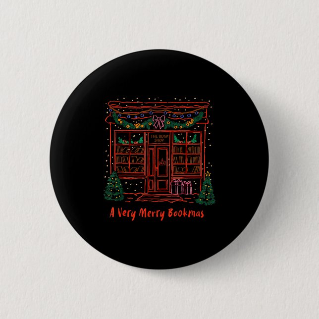 A Very Merry Bookmas Cozy Christmas Bookstore Holi Button (Vorderseite)