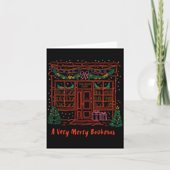 A Very Merry Bookmas Cozy Christmas Bookstore Holi Karte (Vorderseite)