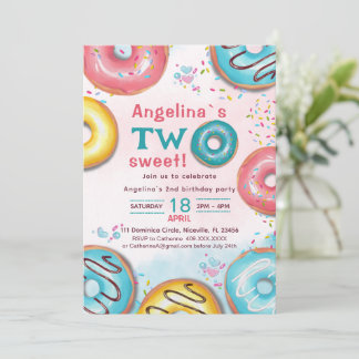 A vibrant 2nd birthday invitation with donuts. einladung