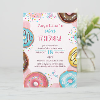 A vibrant birthday invitation with donuts. einladung