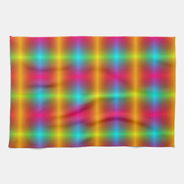 A vibrant, plaid-patterned fabric in rainbow color geschirrtuch (Horizontal)