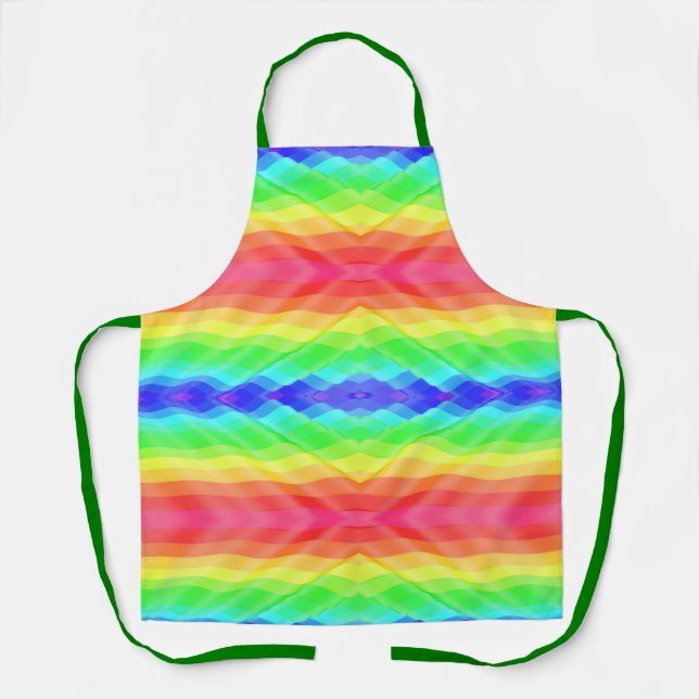 A vibrant, rainbow-patterned apron with green  schürze (Vorderseite)