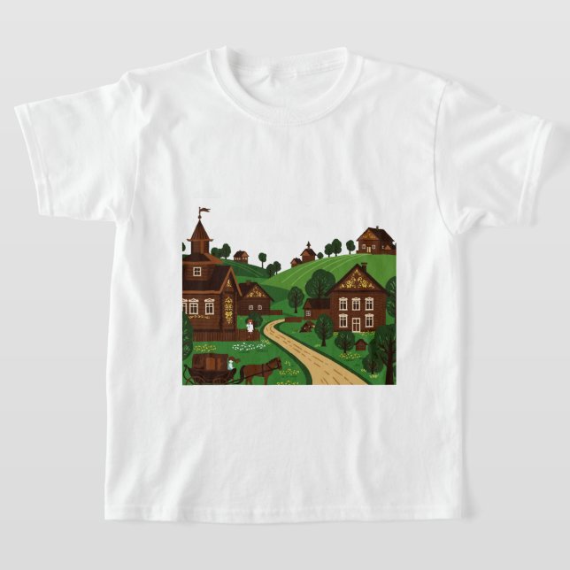 A village drawn in an illustration style T-Shirt (Ablage )
