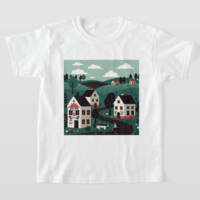 A village drawn in an illustration style T-Shirt (Ablage )