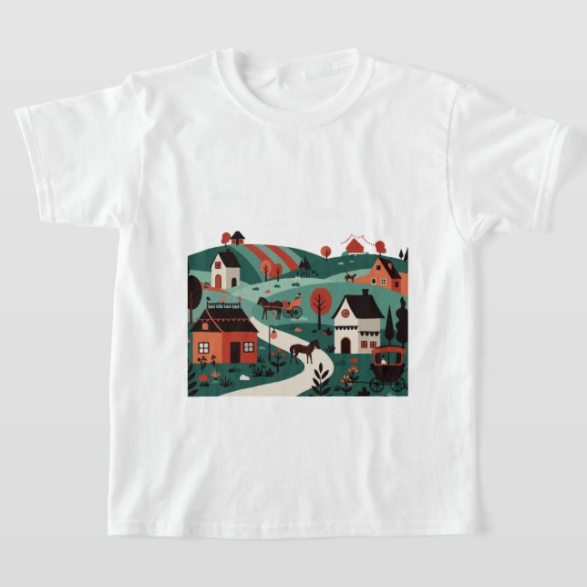A village drawn in an illustration style T-Shirt (Ablage )
