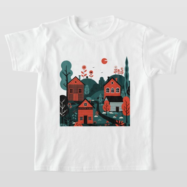 A village drawn in an illustration style T-Shirt (Ablage )