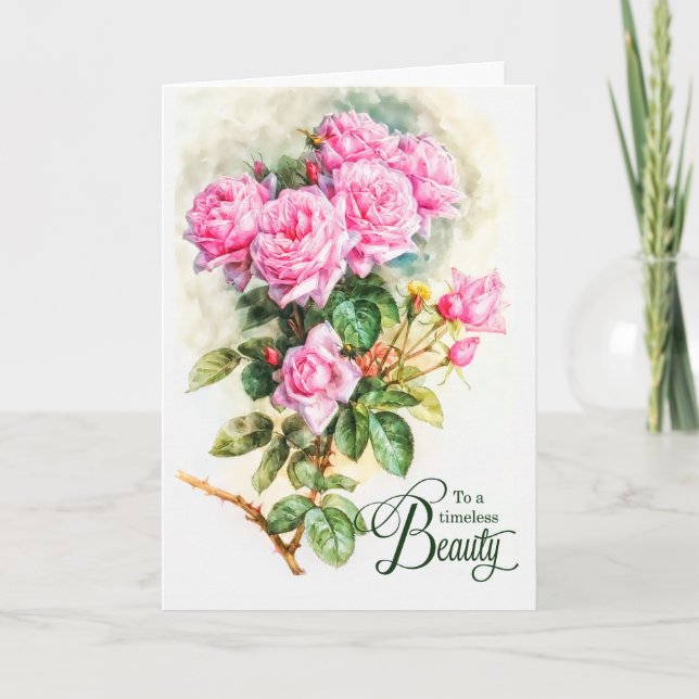 A Vintage Beauty Pink Rose Garden Birthday Karte (Vorderseite)