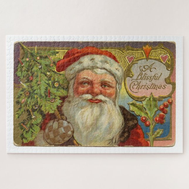 A vintage Father Christmas greeting postcard Puzzle (Horizontal)