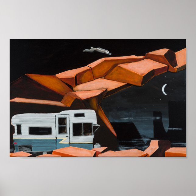 A vintage travel trailer in the desert poster (Vorne)