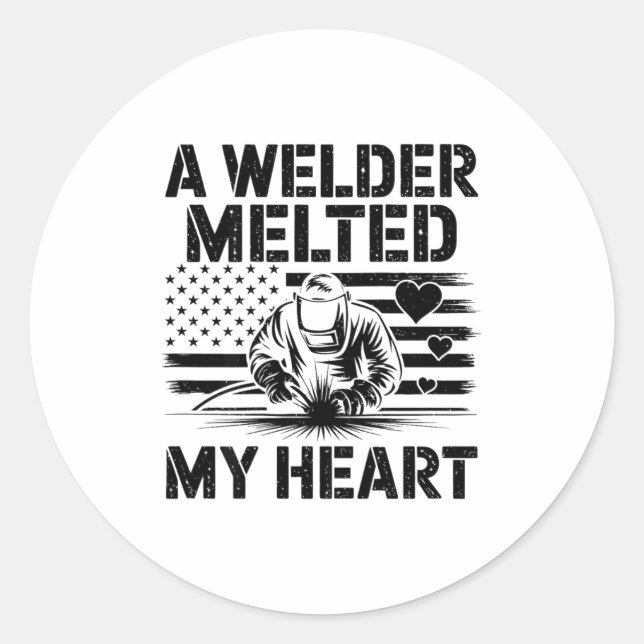 A Welder Melted My Heart Valentine Day On Ck Wel  Runder Aufkleber (Vorderseite)