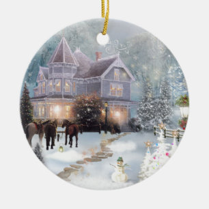 A Western Christmas Cottage Ranch Keramikornament