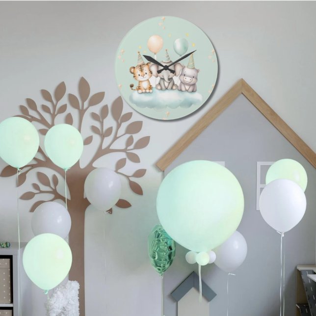 A whimsical Cute Safari Baby animals wall clock  Große Wanduhr (Von Creator hochgeladen)