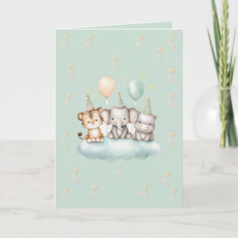 A whimsical Cute Safari Baby Birthday Card Karte