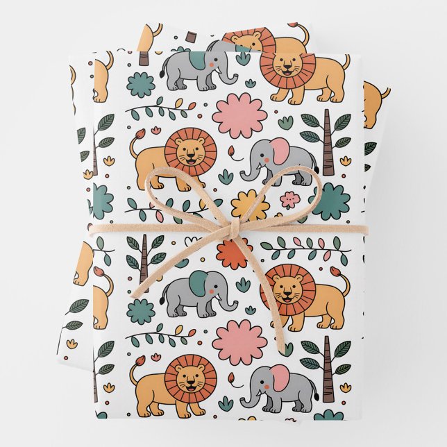 A whimsical pattern featuring playful lions geschenkpapier set (Von Creator hochgeladen)