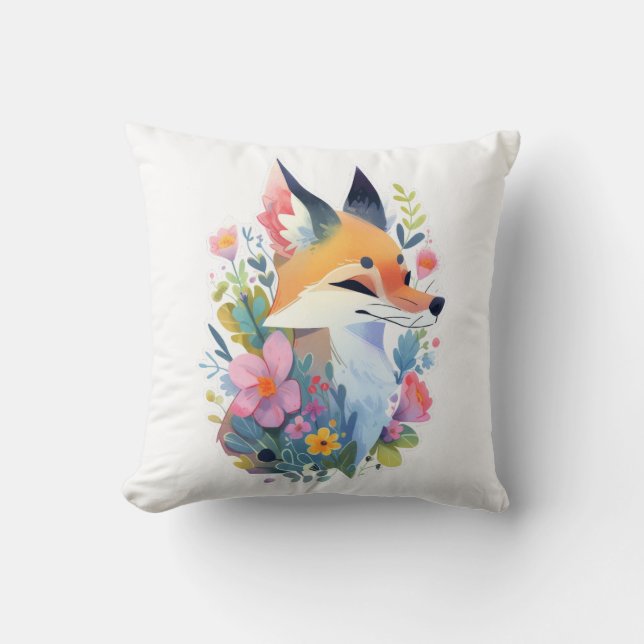 A whimsical scene of a cute fox in the flowers kissen (Vorderseite)