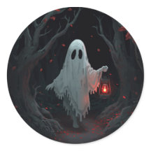 A white ghost holding a red lantern in a hamfores