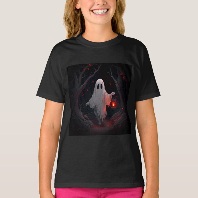 A white ghost holding a red lantern with red leave T-Shirt (Vorderseite)